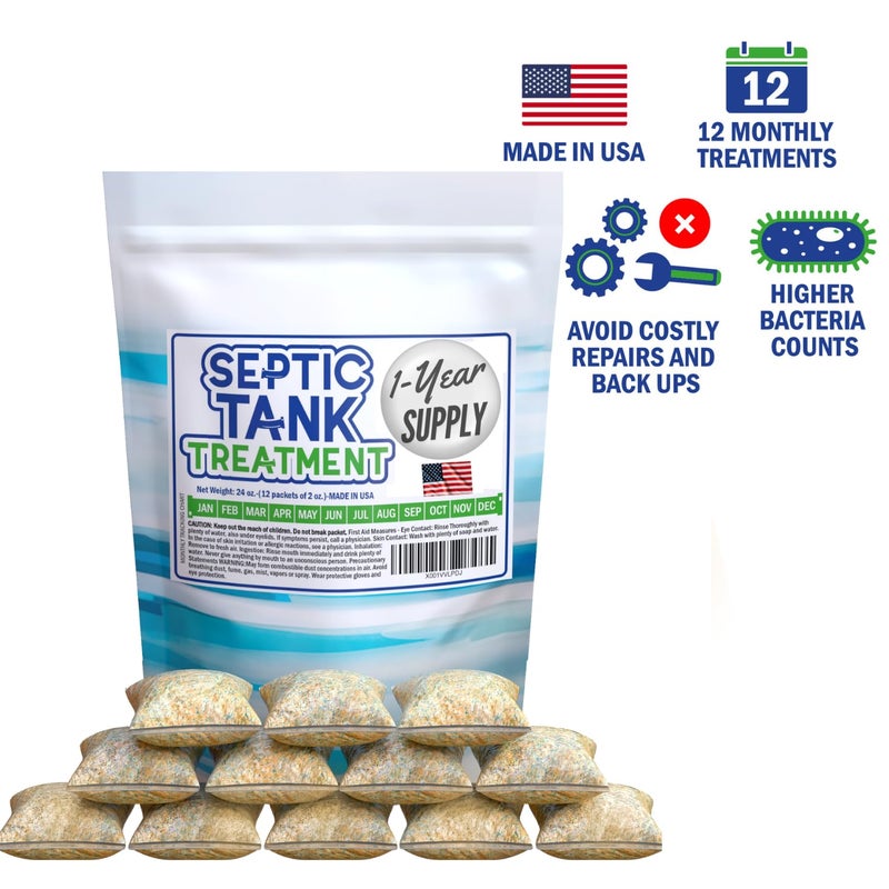 Homey Aim Septic Tank Treatment. 1 Year Supply. Safe Green Cultures and Enzymes Powder in Packets Avoid Bad Odors, Organic Clogs and Expensive Sewage Backups. - Image 3